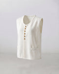 Women's Sleeveless Wool Blend Knit Vest with Decorative Button Placket and Boxy Silhouette Fashion Glam