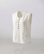 Women's Sleeveless Wool Blend Knit Vest with Decorative Button Placket and Boxy Silhouette Fashion Glam