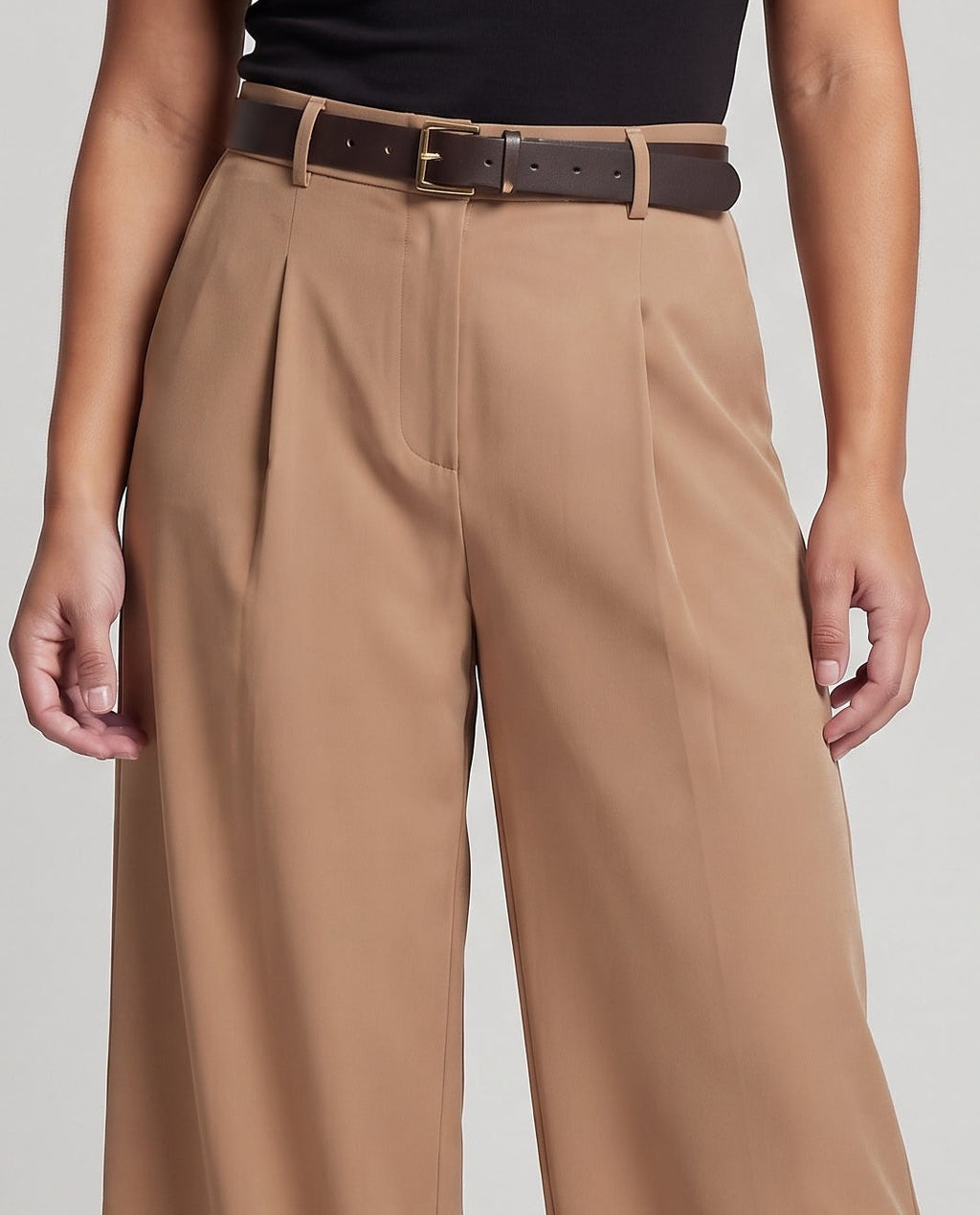 Women's Wide High-Waist Pants with Decorative Pleats, Belt Loops and Side Pockets Fashion Glam