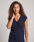 Women's Sleeveless Ribbed Knit Cardigan in Boxy Cut with Moderate V-Neck Fashion Glam