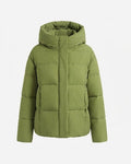 Women's cropped boxy quilted puffer with integrated hood and side zip pockets