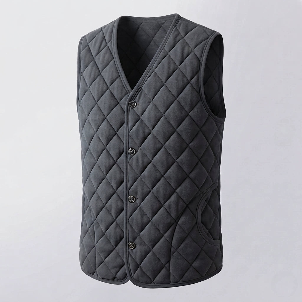 Herren Gepolsterte gesteppte Thermo‑Weste mit V‑Ausschnitt & durchgehender Knopfleiste Fashion Glam