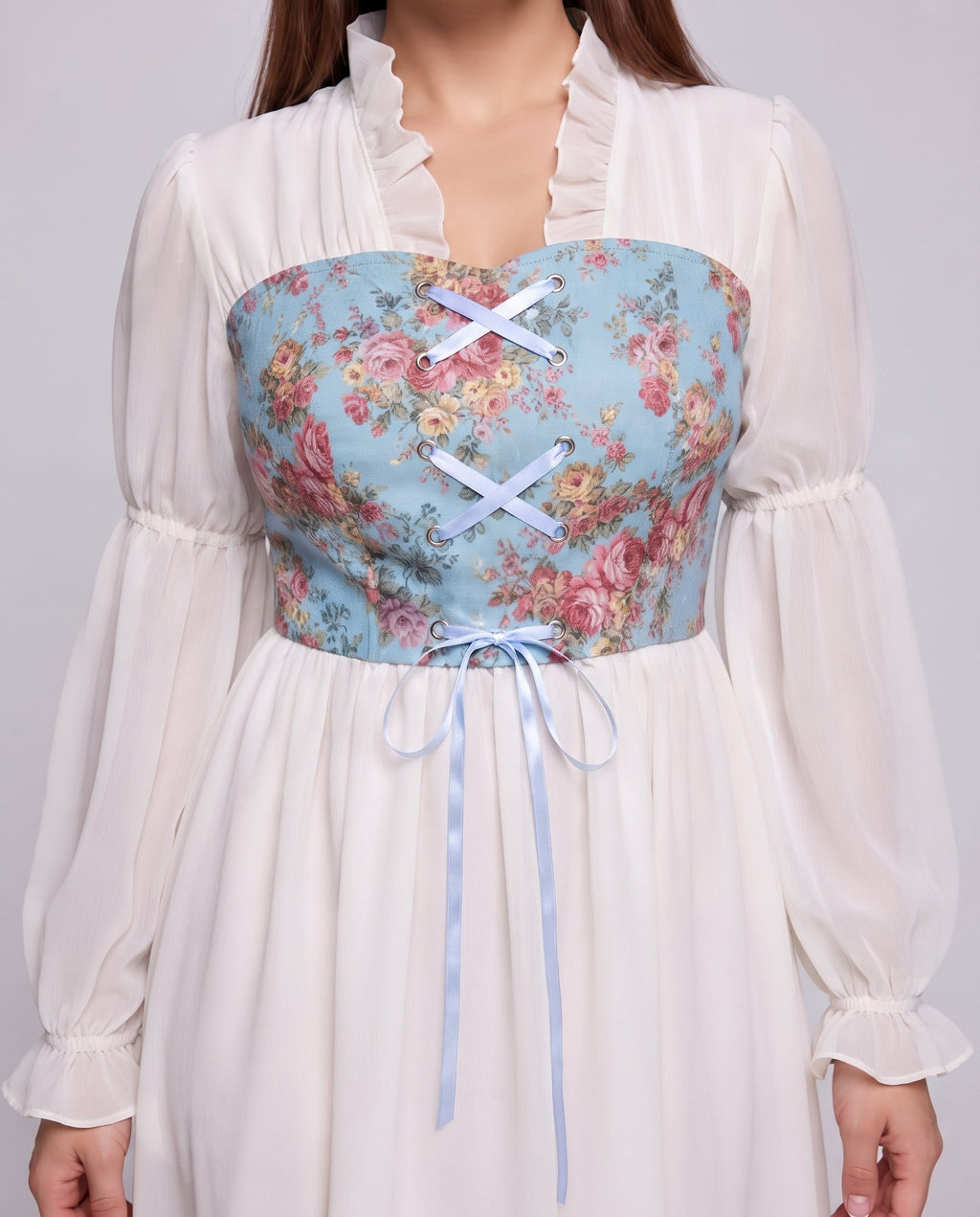 Women Romantic Maxi Dress with Ruffles and Floral Pattern Fashion Glam