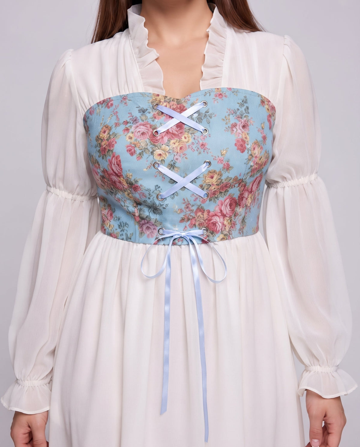 Women Romantic Maxi Dress with Ruffles and Floral Pattern Fashion Glam