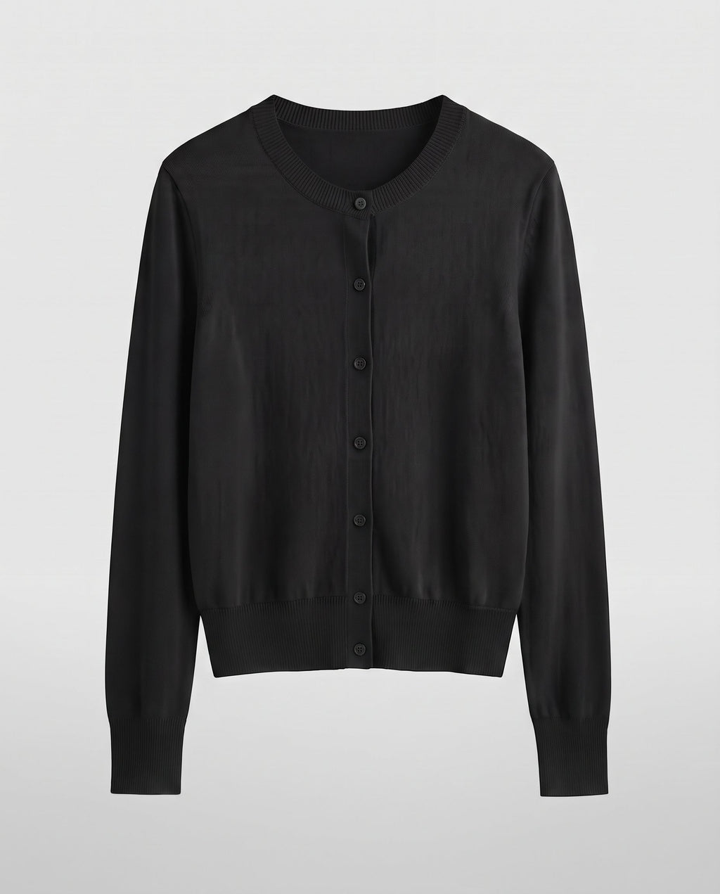 Women's lightweight fine-knit cardigan with round neckline, slim silhouette, and extra-long cuffs Fashion Glam