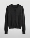 Women's lightweight fine-knit cardigan with round neckline, slim silhouette, and extra-long cuffs Fashion Glam