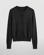 Women's lightweight fine-knit cardigan with round neckline, slim silhouette, and extra-long cuffs Fashion Glam