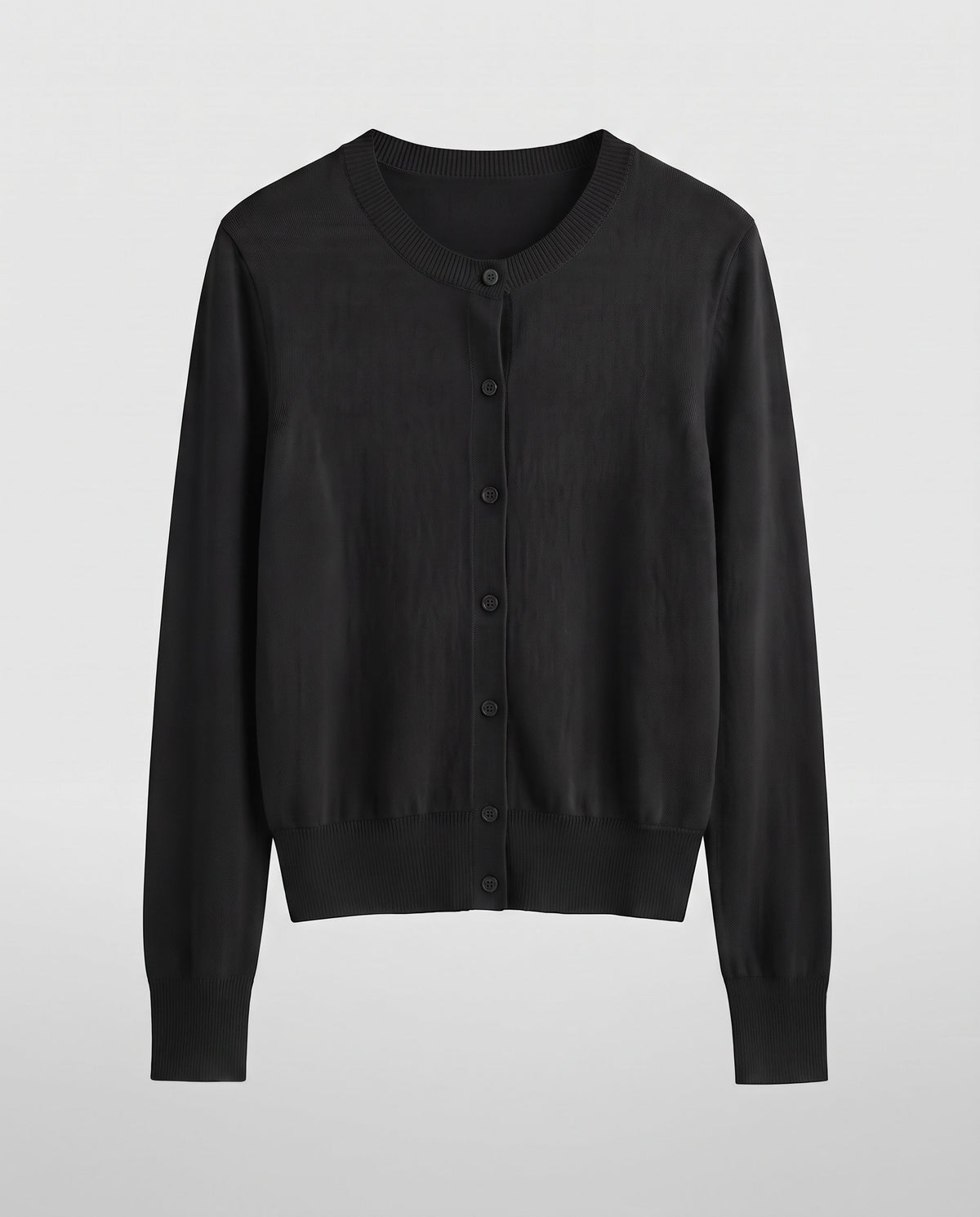 Women's lightweight fine-knit cardigan with round neckline, slim silhouette, and extra-long cuffs Fashion Glam