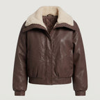 Women's short bomber with teddy collar and warming thermal lining