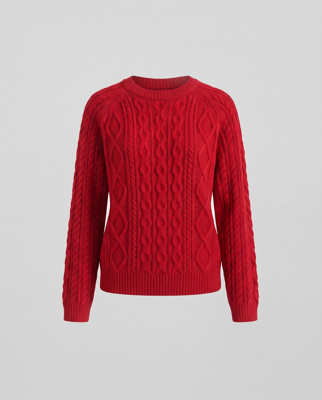 Women's Chunky Knit Cable Pattern Sweater with Round Neckline and Relaxed Silhouette Fashion Glam