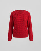 Women's Chunky Knit Cable Pattern Sweater with Round Neckline and Relaxed Silhouette Fashion Glam