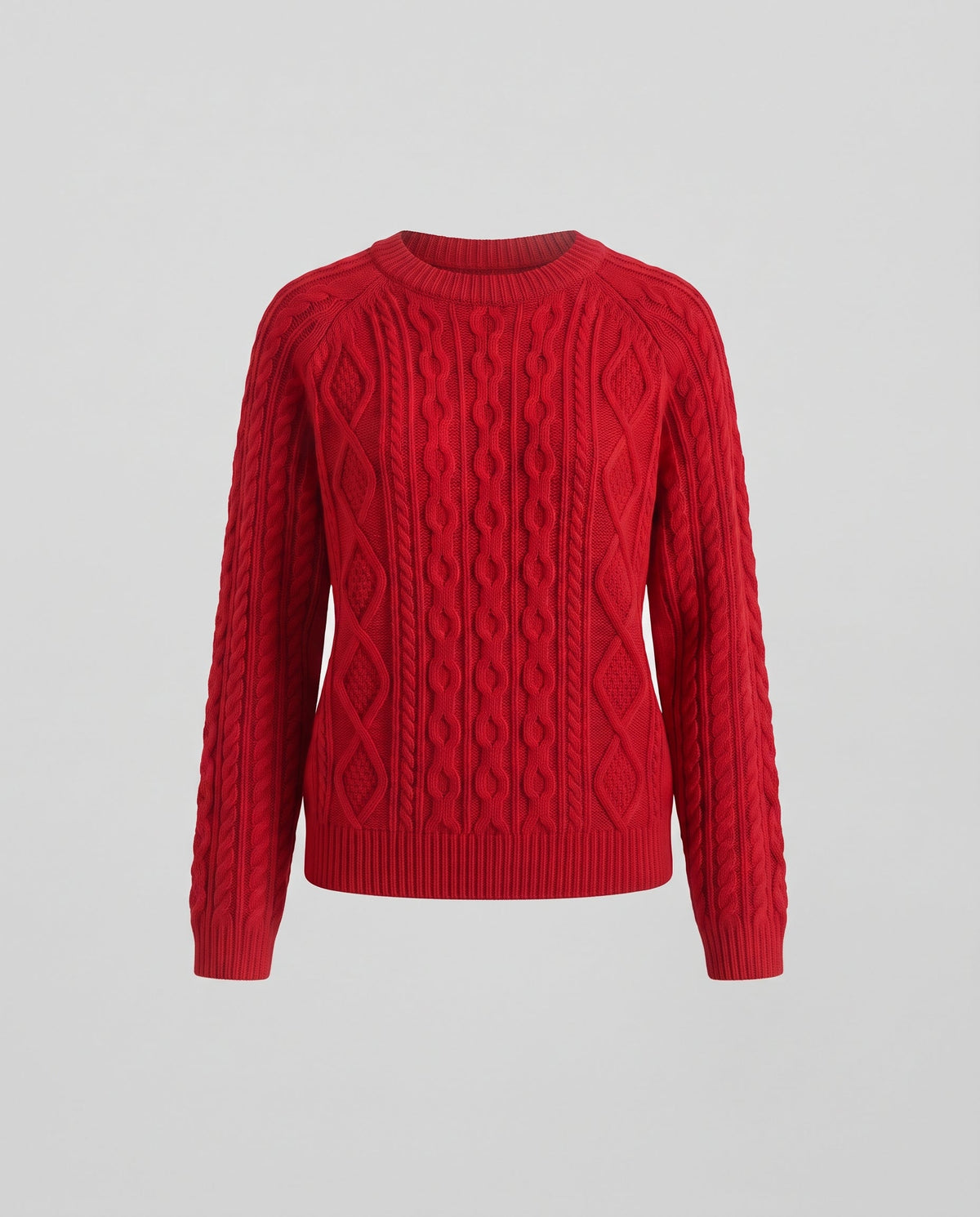 Women's Chunky Knit Cable Pattern Sweater with Round Neckline and Relaxed Silhouette Fashion Glam