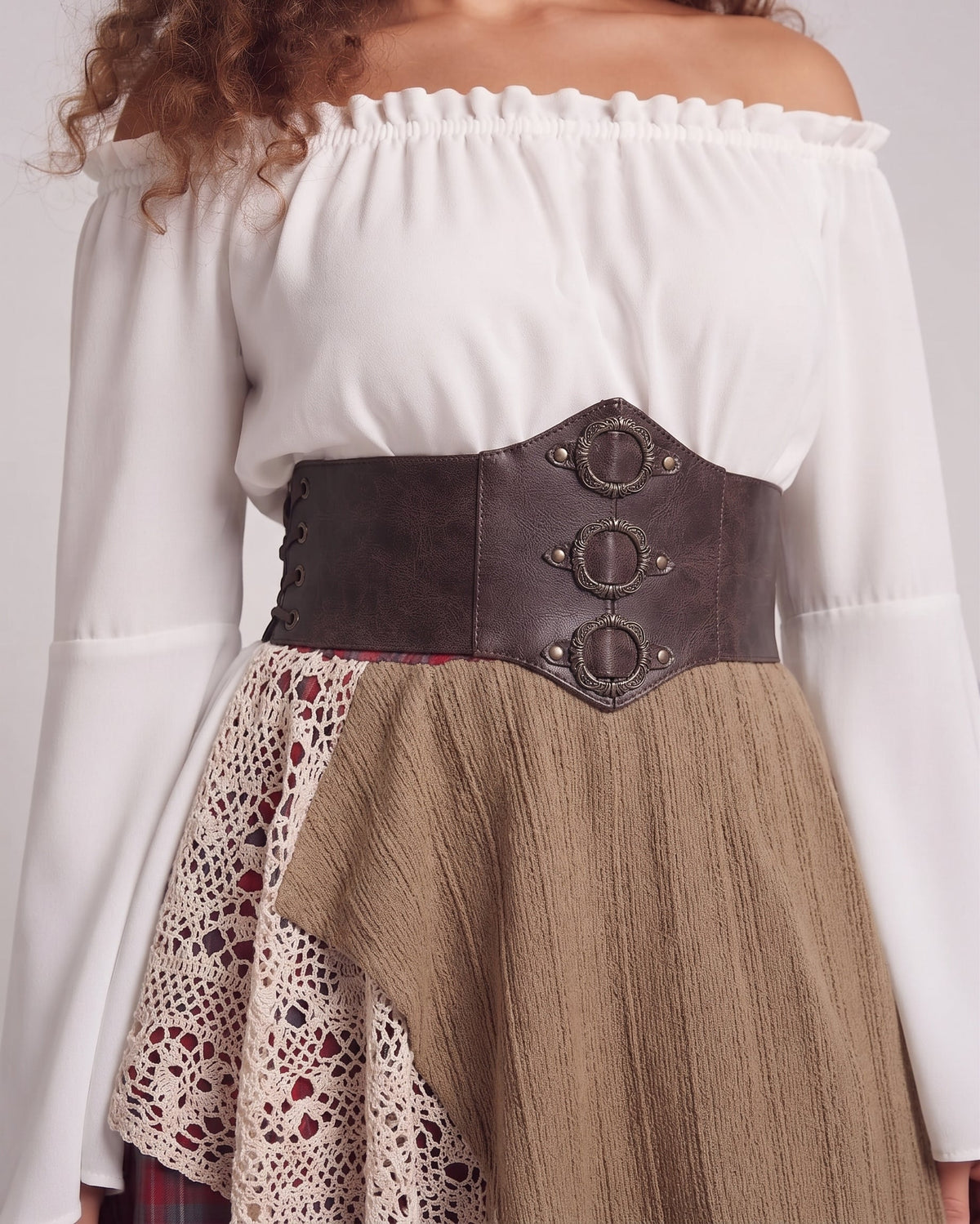 Women's romantic maxi dress with wide sleeves and waist corset Fashion Glam