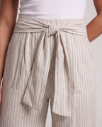 Women high-waisted wide linen-look pants with tie scarf and fine pinstripe Fashion Glam