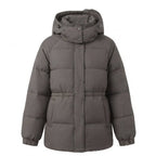 Women's nan compact outdoor puffer coat with high collar, chin protection, and elastic cuffs