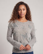 Women Light Mohair Blend Sweater with 3D Flower Appliqués Fashion Glam