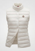 Women’s sleeveless quilted insulation vest with high stand-up collar and concealed snap button placket