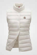 Women’s sleeveless quilted insulation vest with high stand-up collar and concealed snap button placket