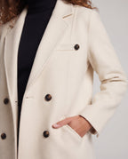 Women Double-breasted Wool Blend Short Coat with Breast Strap and Clean Lapel Fashion Glam