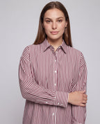 Women's Oversize Shirt Blouse with Vertical Stripe Pattern and Wide Cuffs Fashion Glam