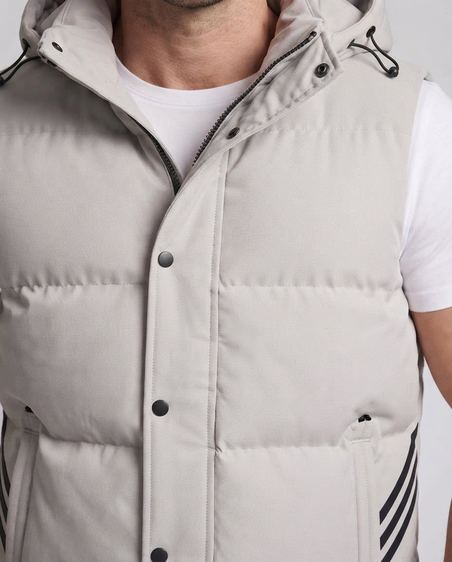 Men's Padded Hooded Vest with Thermal Insulation, Drawstring & Side Stripes Fashion Glam