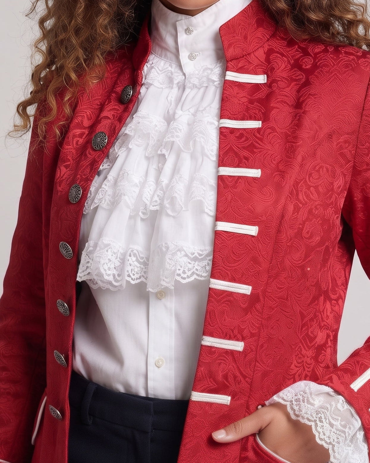 Ladies Elegant Ruffle Shirt with Decorative Lace Cut-Outs Fashion Glam