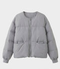 Women's short boxy quilted jacket with straight cut, concealed zipper, and elastic cuffs