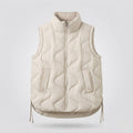 Women's sleeveless microfiber insulation vest with wavy quilting and adjustable drawstring hem