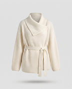Women's Wrap Cardigan with Wide Shawl Collar and Tie Belt Fashion Glam