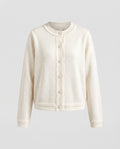 Women Structured Boucle Cardigan with Button Placket and Round Neckline Fashion Glam