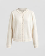 Women Structured Boucle Cardigan with Button Placket and Round Neckline Fashion Glam