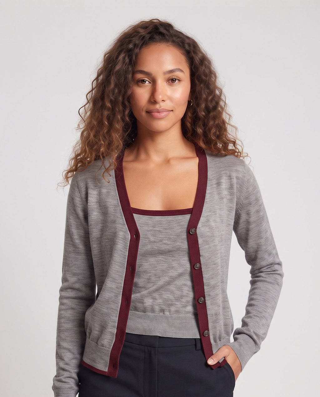 Women's tailored fine-knit cardigan with contrasting button placket Fashion Glam