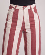 Women's high-waisted carrot pants with wide leg and broad vertical stripes Fashion Glam