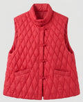 Women's quilted sleeveless jacket with mandarin collar and decorative knot closures