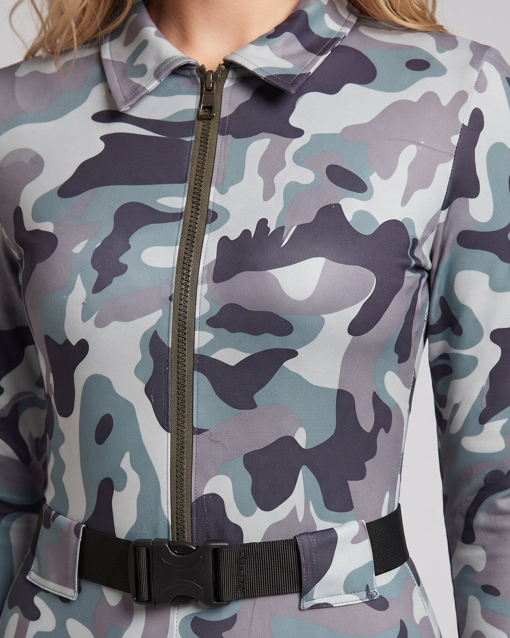 Ladies Camo-Design Overall with Zipper Fashion Glam
