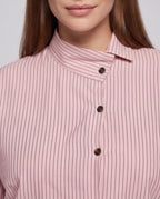 Women Oversized Shirt Blouse with Stand-Up Collar and Fine Pinstripes Fashion Glam