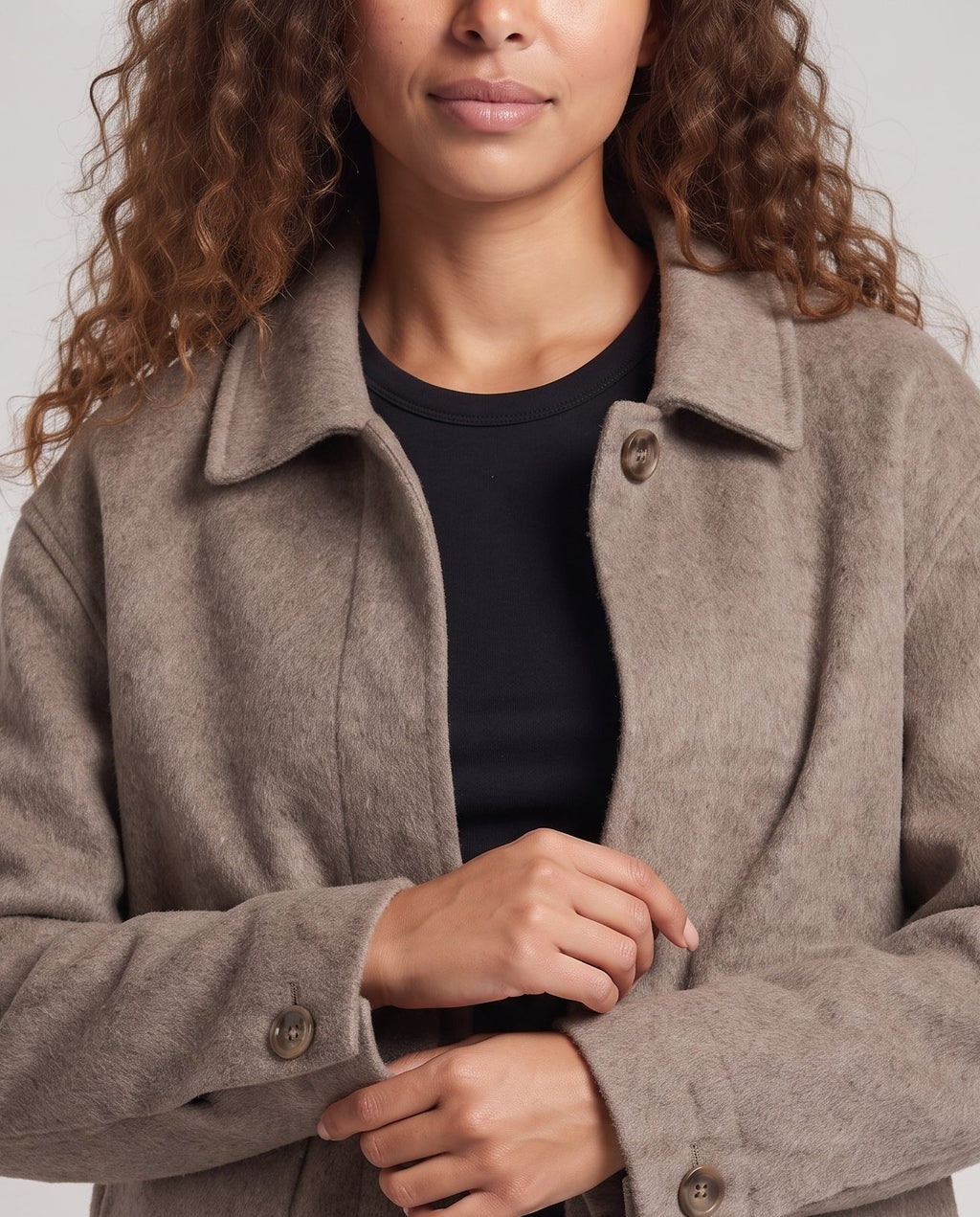 Women's Boxy Wool Blend Short Coat with Flap Pockets and Hidden Front Closure