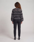 Women Oversize Mohair-Blend Pullover with Sequins and Stripes Fashion Glam