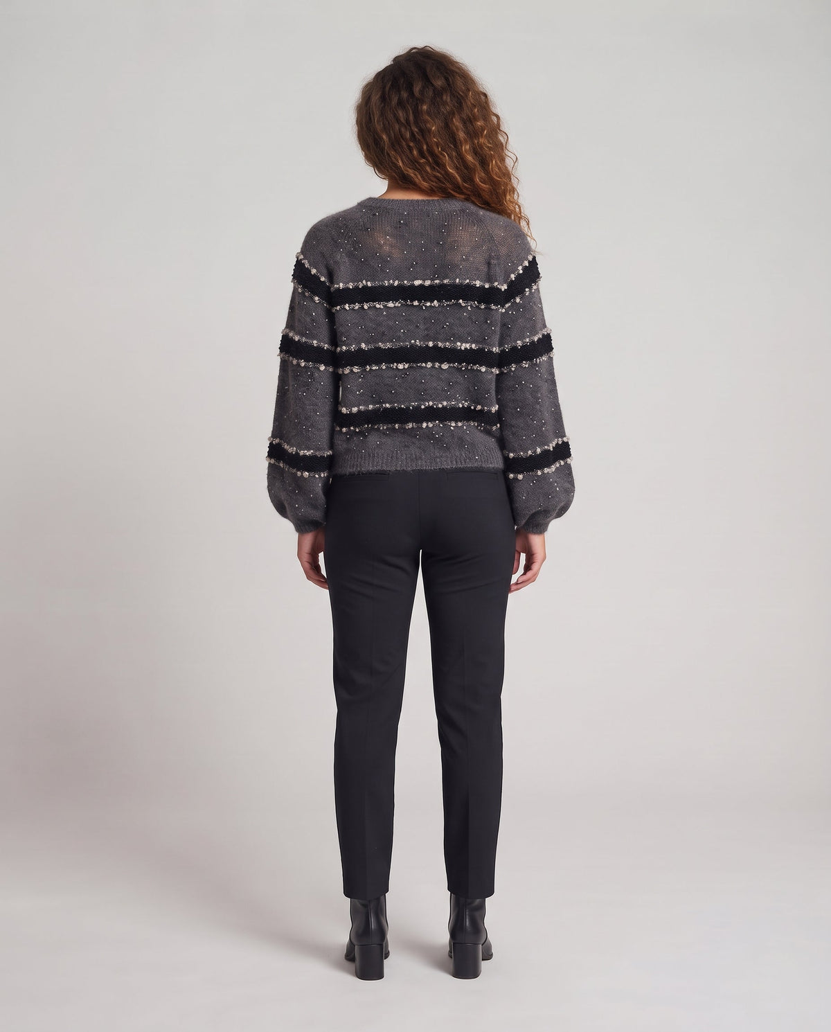 Women Oversize Mohair-Blend Pullover with Sequins and Stripes Fashion Glam