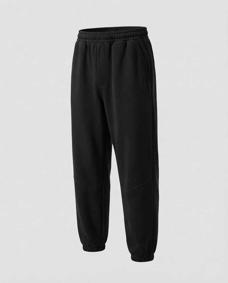 Men's Fleece Lined Jogging Pants with Reinforced Knees, Elastic Waistband & Cuff Hem Fashion Glam