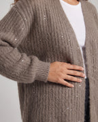 Women's Open Mohair-Look Cardigan with Ribbed Texture and Oversized Sleeves Fashion Glam