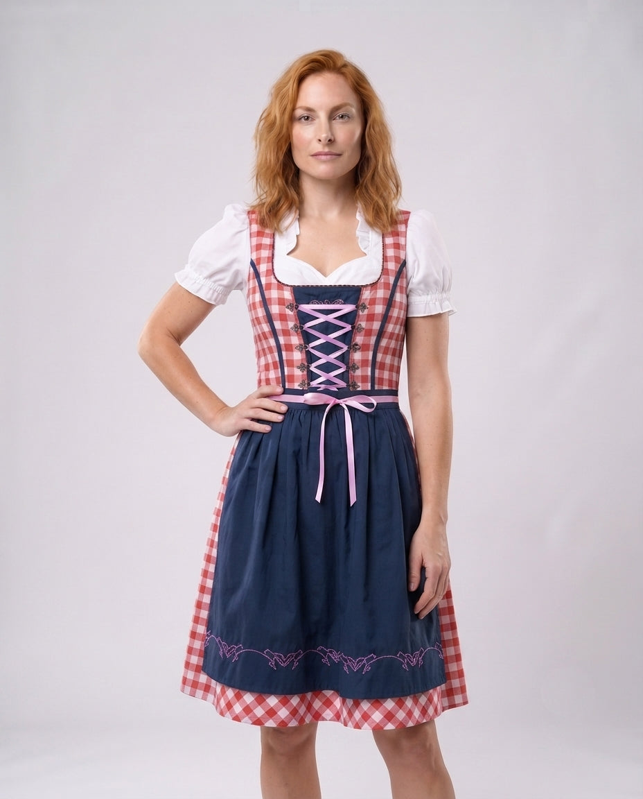 Women's traditional dress with checkered top and elegant ruffles Fashion Glam