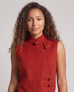 Women's Sleeveless Wool-Alpaca Vest with Toggle Closures and Mandarin Collar Fashion Glam