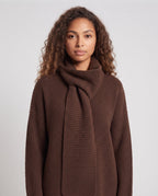 Women's Oversized Ribbed Sweater with Integrated Tube Scarf Fashion Glam