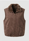Ladies nano quilted suede-look vest with warming teddy collar trim and concealed zipper
