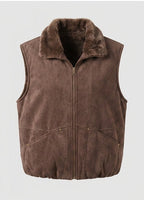 Ladies nano quilted suede-look vest with warming teddy collar trim and concealed zipper