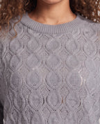 Women Lightweight Fine Knitted Sweater with Openwork Pattern and Round Neckline Fashion Glam
