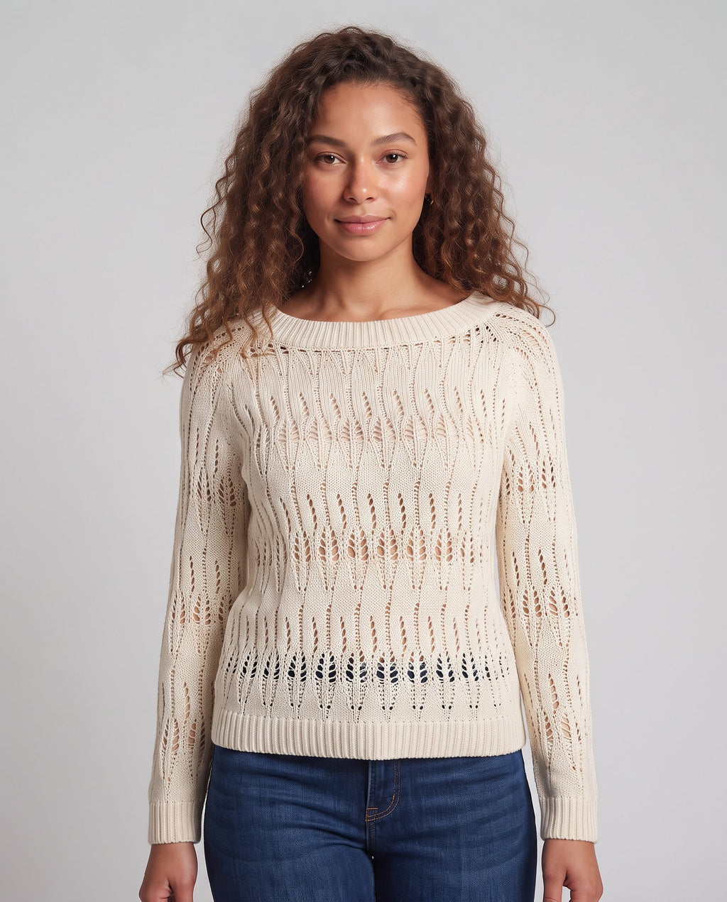 Women Off-Shoulder Lace Fine Knit Sweater with Wide Neckline Fashion Glam