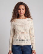Women Off-Shoulder Lace Fine Knit Sweater with Wide Neckline Fashion Glam