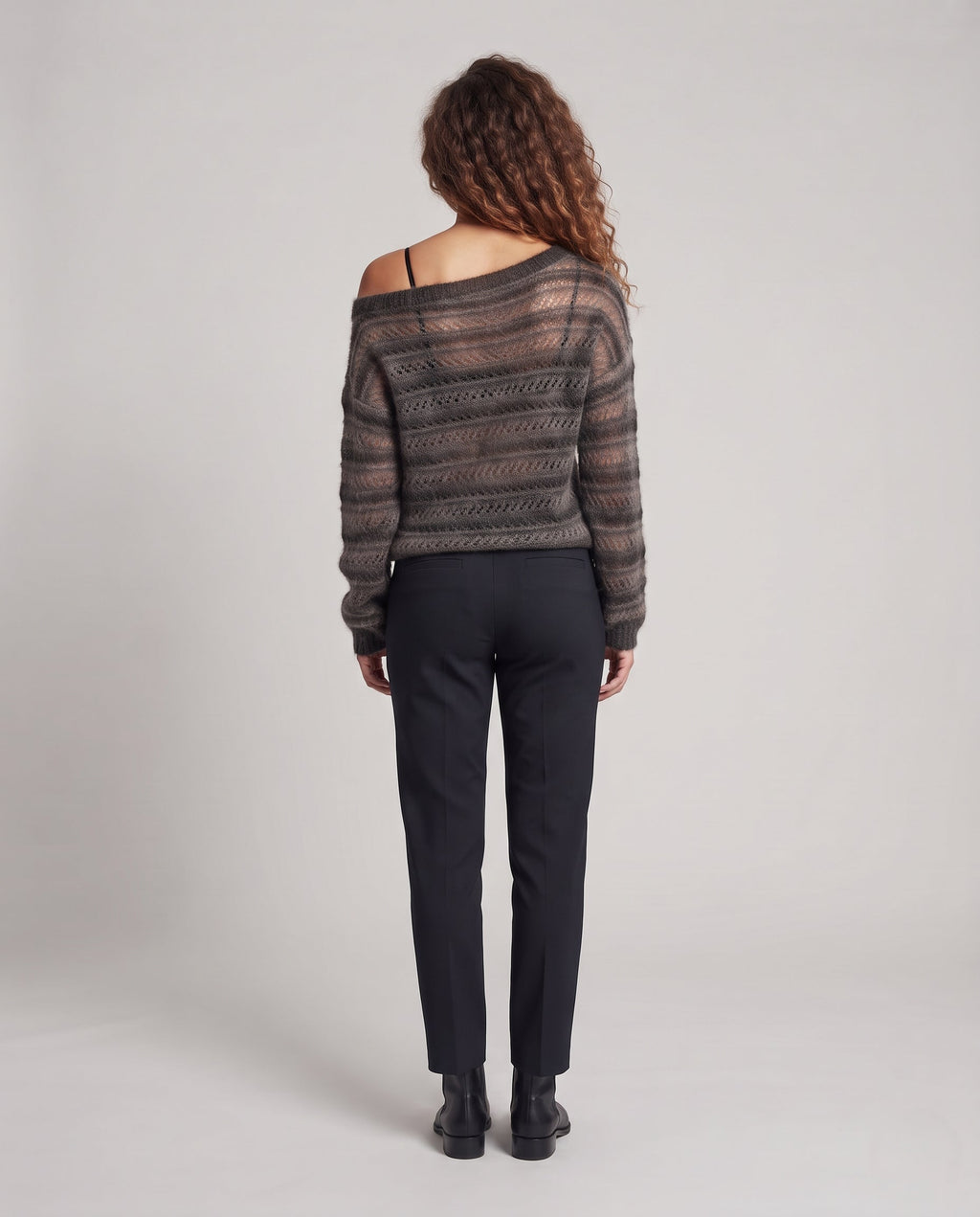 Women Casual Off-Shoulder Fluffy Sweater with Lace Stripes Fashion Glam